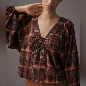 Anthropologie Long sleeve Lace up Dolman Top Size Small